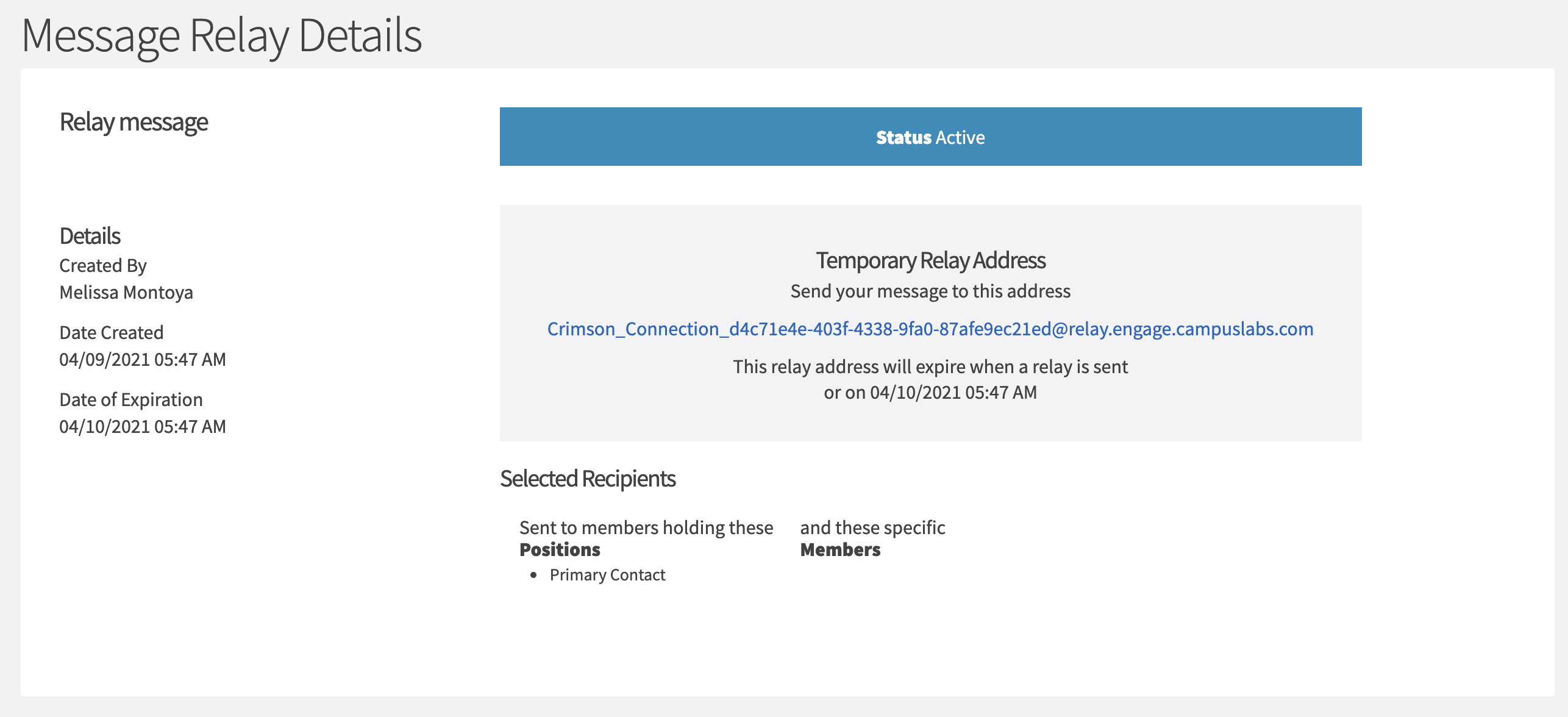 Details of message relay